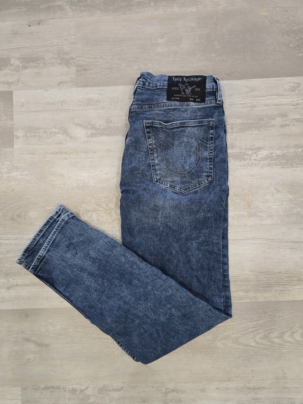 True Religion Rocco Relaxed Skinny Jeans Men's 32 Dark Wash Acid Denim